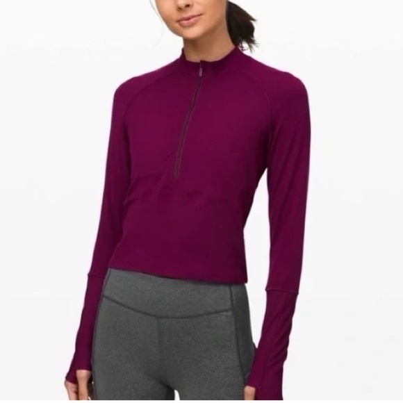 Lululemon It’s Rulu Cropped Half Zip Top in Plum Purple, Size 6 - Picture 1 of 8